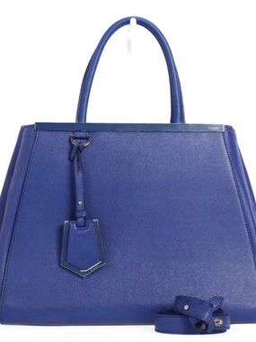 Fendi Cobalt Blue 2Jours Leather Tote with top handles & shoulder strap, EUC